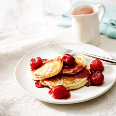 ricotta-pancakes-with-poached-cherries